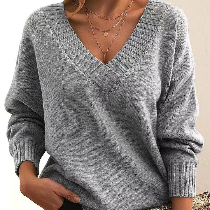 Polly - Plain V-neck sweater – loose-fitting