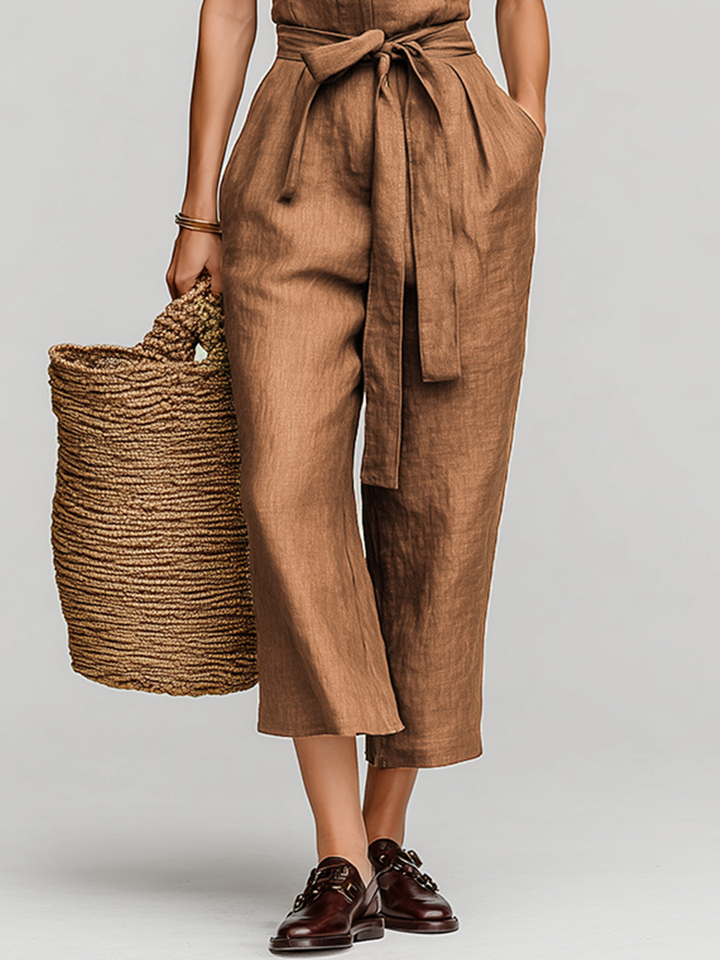 Élodie – Tobacco Brown Linen Overalls
