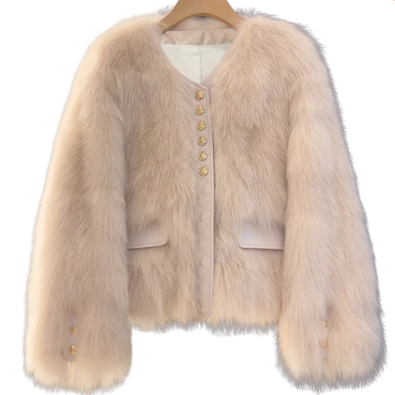 Cream faux fur patchwork jacket