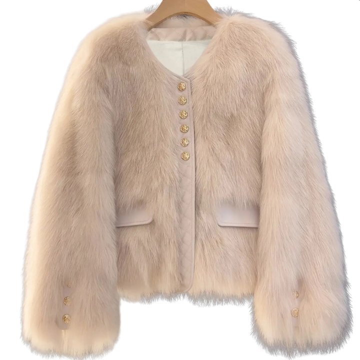 Cream faux fur patchwork jacket