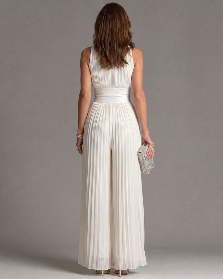 Zakira | Pleated Halter-Neck Wide-Leg Jumpsuit