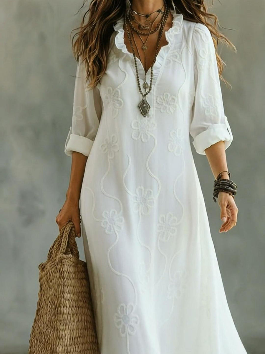 Kallie™ | Embroidered V-Neck Maxi Dress