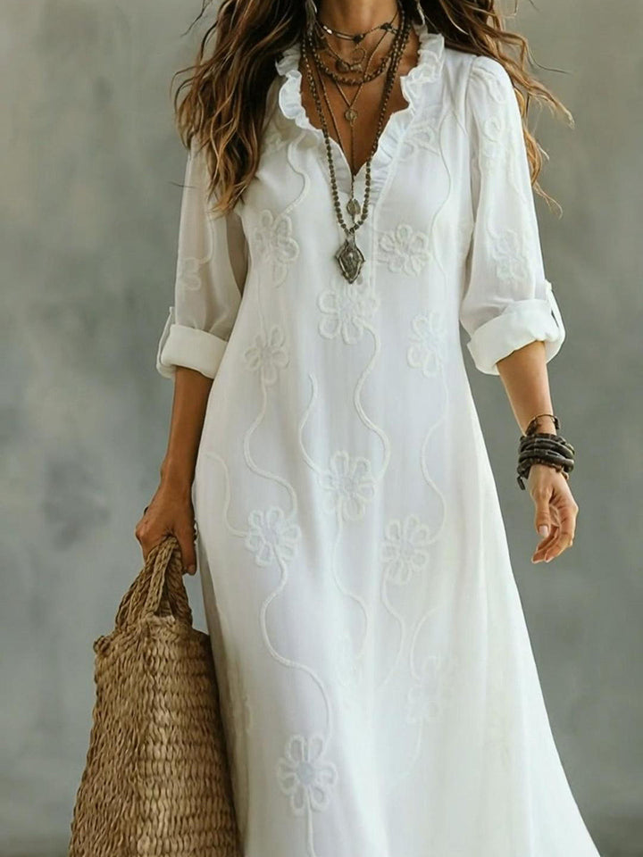 Kallie™ | Embroidered V-Neck Maxi Dress