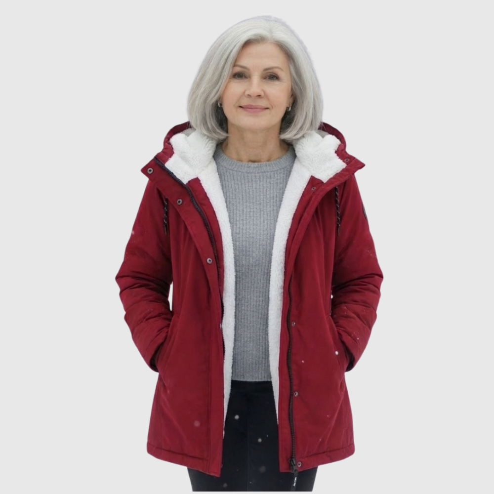 Red quilted winter coat