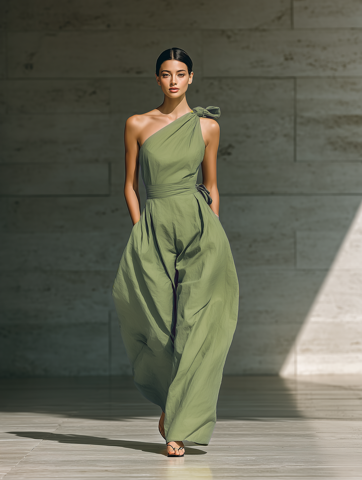Léa – One-Shoulder Cotton-Linen Blend Relaxed Jumpsuit