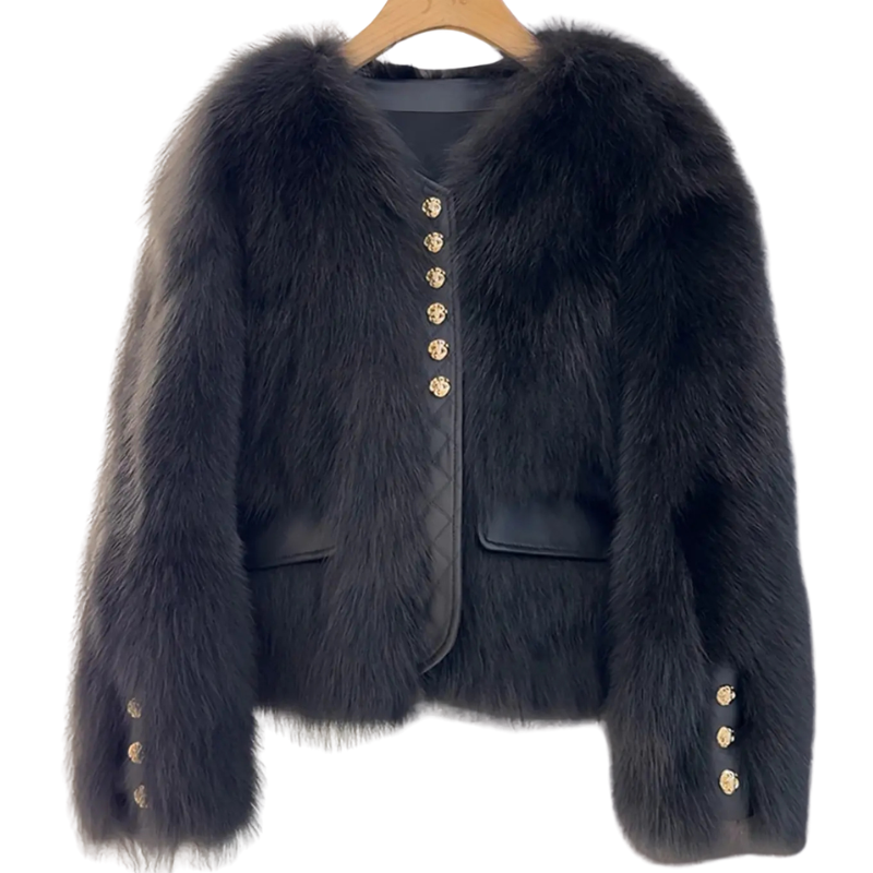 Black faux fur patchwork jacket
