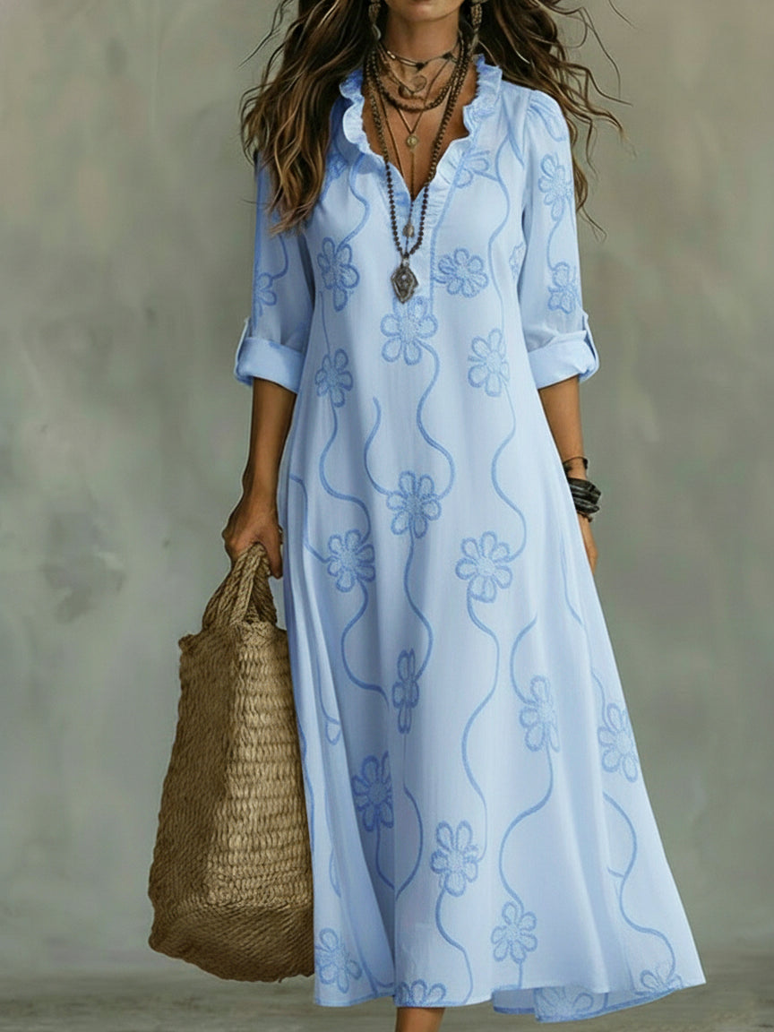 Kallie™ | Embroidered V-Neck Maxi Dress