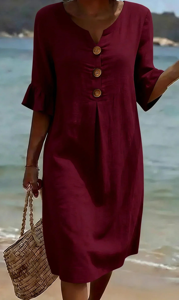 Vanesa™ | Textured Linen Puff-Sleeve Dress