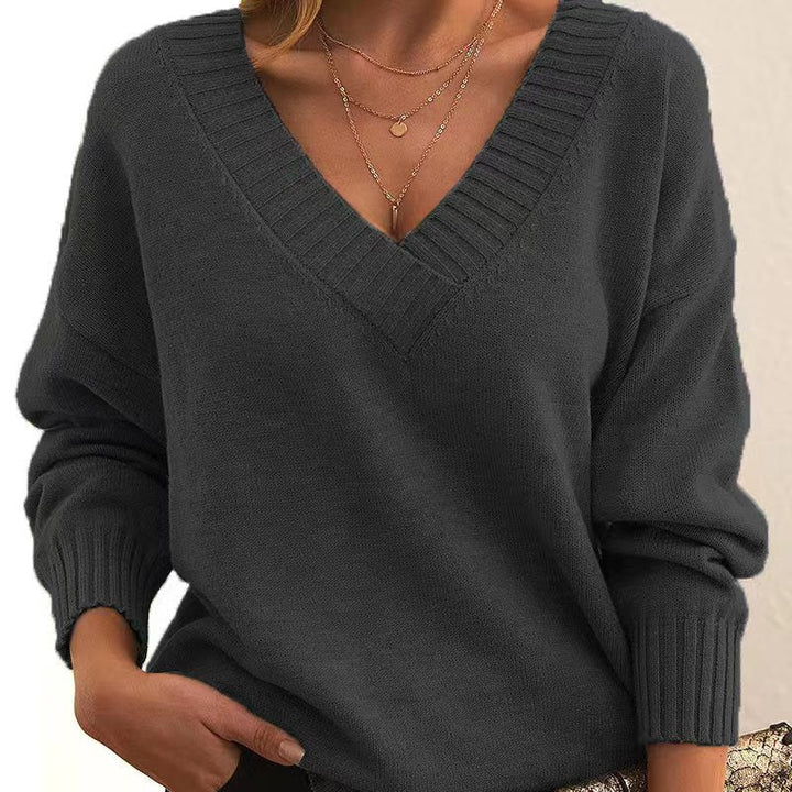 Polly - Plain V-neck sweater – loose-fitting