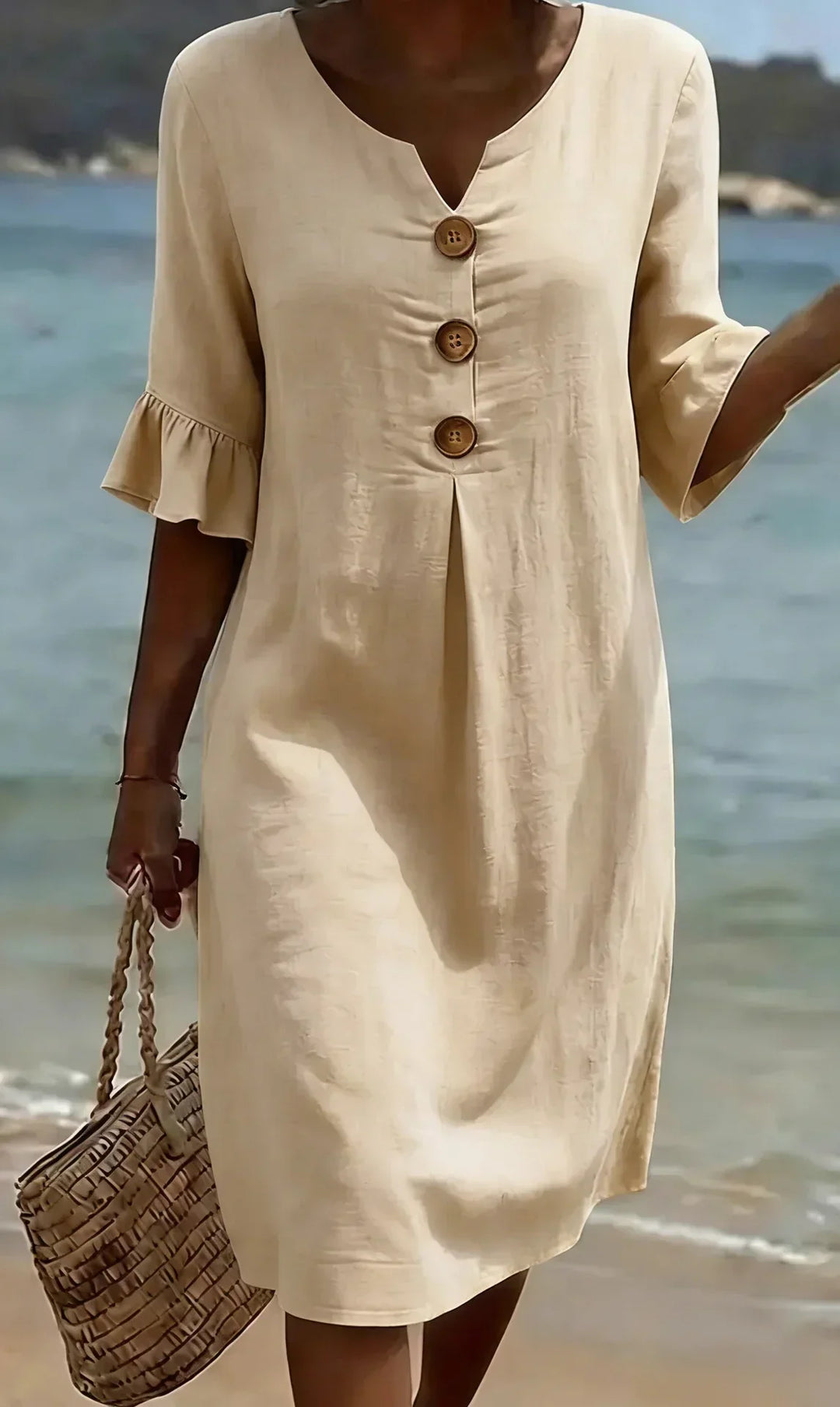 Vanesa™ | Textured Linen Puff-Sleeve Dress