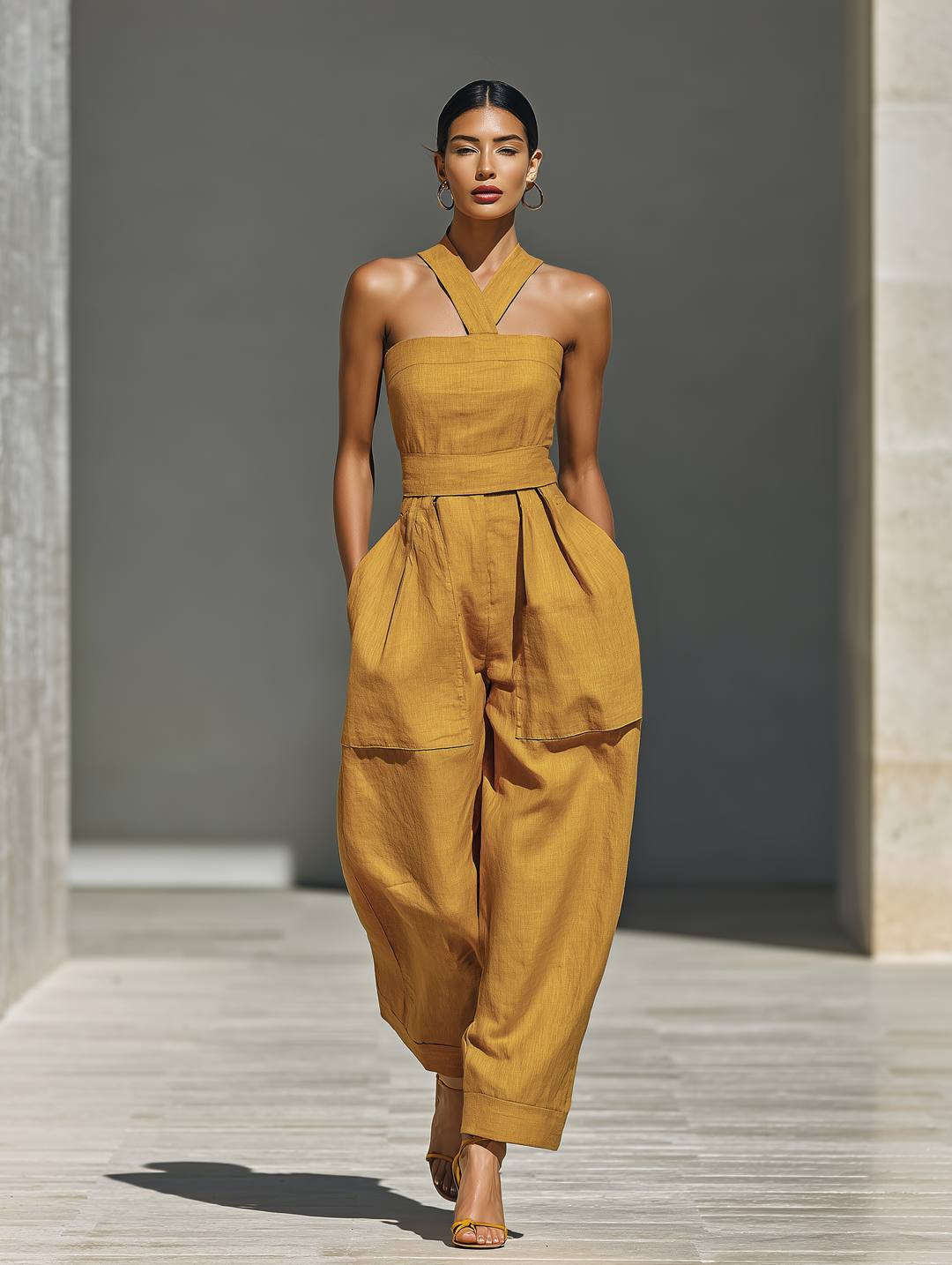 Gabrielle – Mustard Yellow Linen Jumpsuit