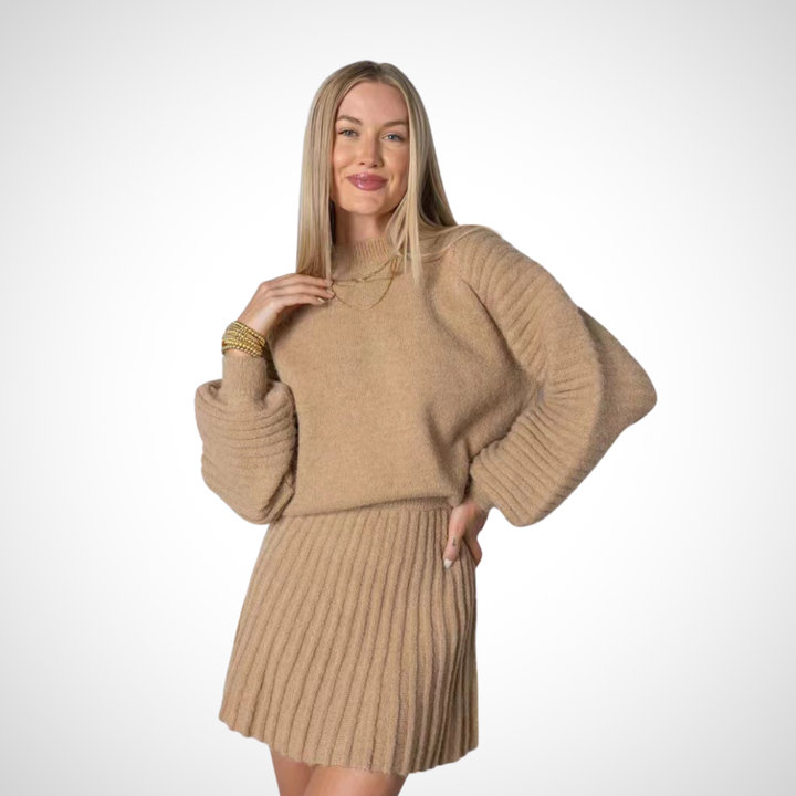 Light Brown ribbed knit two-piece set