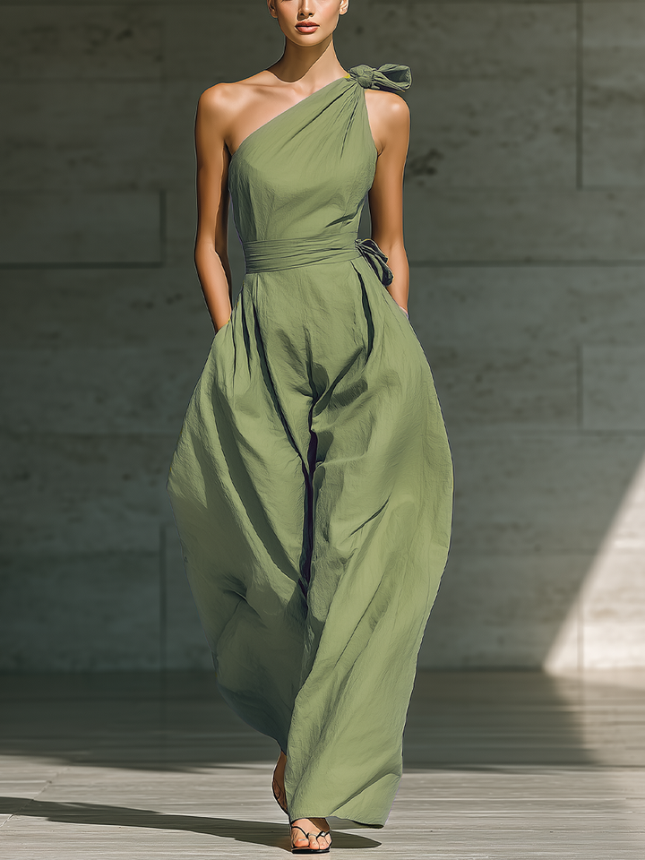 Léa – One-Shoulder Cotton-Linen Blend Relaxed Jumpsuit