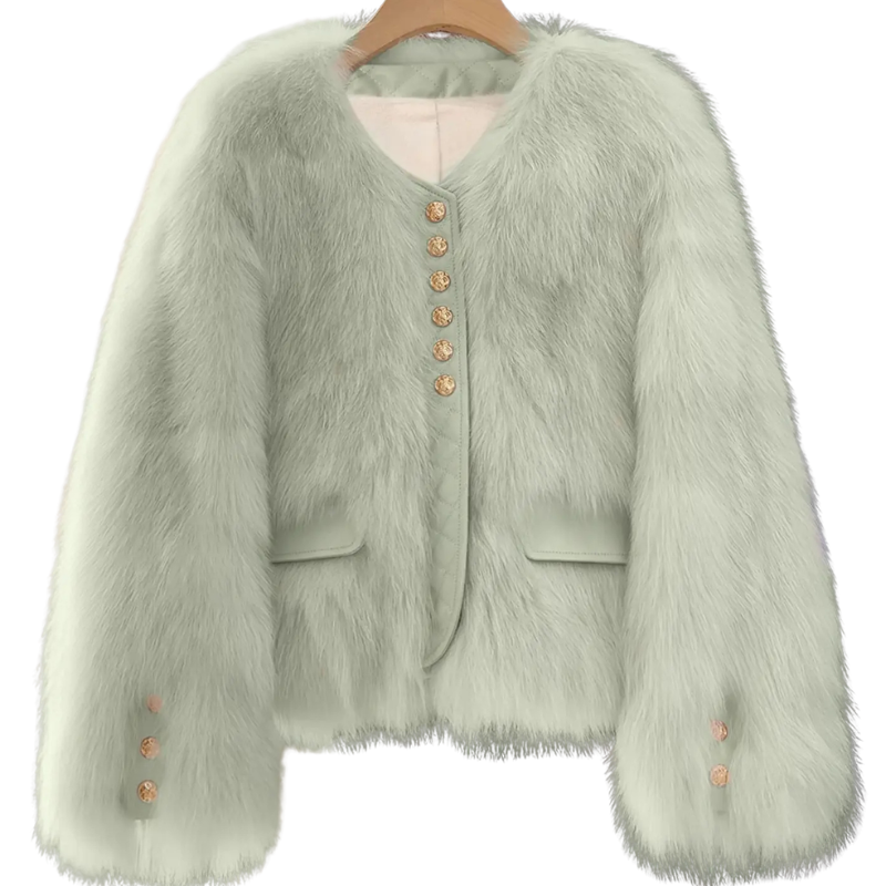 Mint Green faux fur patchwork jacket