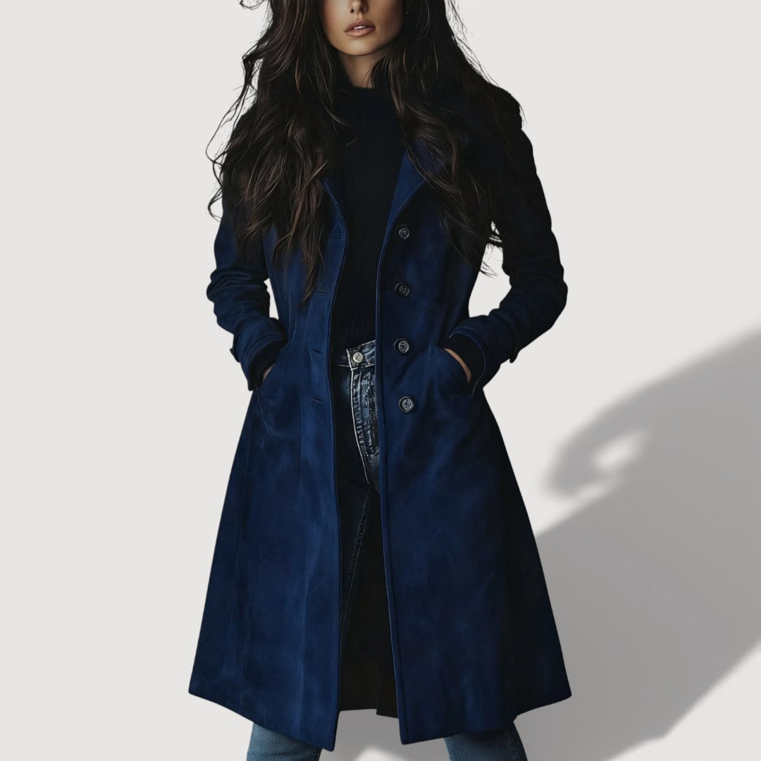 Dark Blue suede-touch trench coat