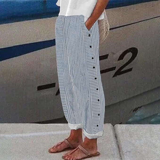 Vianne™ | Striped Button-Accent Pants