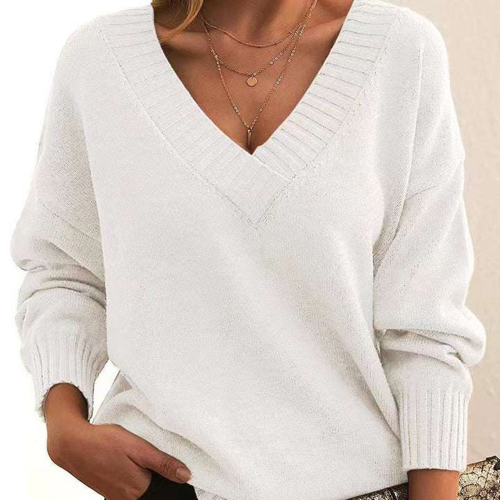 Polly - Plain V-neck sweater – loose-fitting