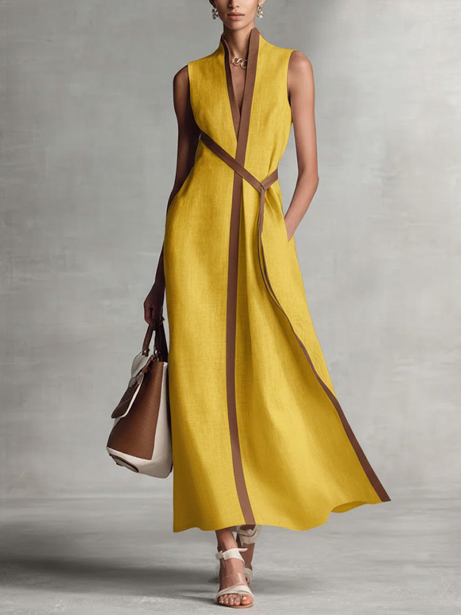 Rysella™ | Refined Linen-Blend Wrap Maxi Dress