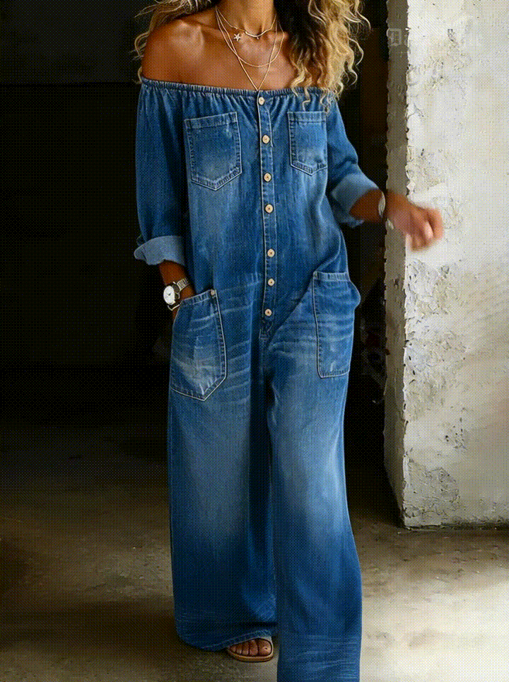 Elena – Off-Shoulder Long-Sleeve Denim Set