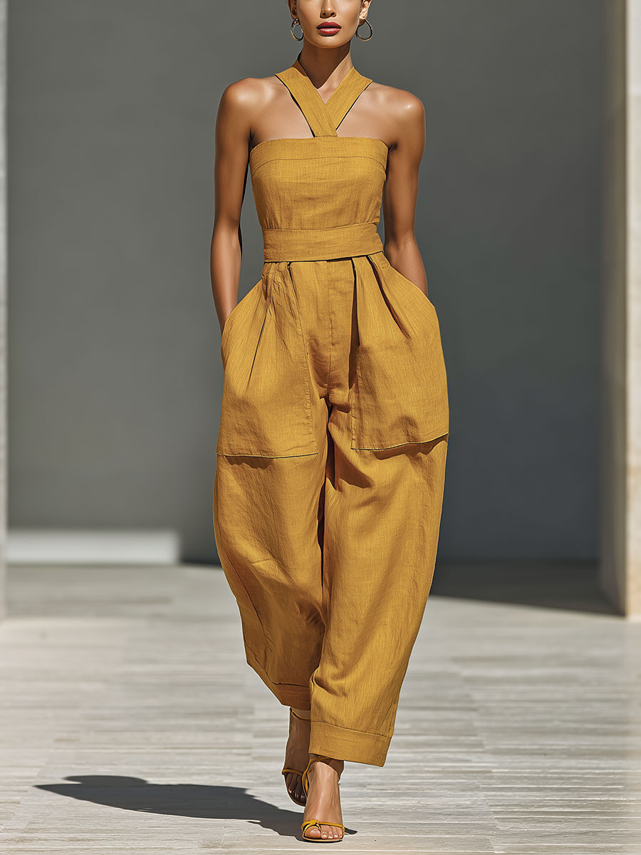 Gabrielle – Mustard Yellow Linen Jumpsuit
