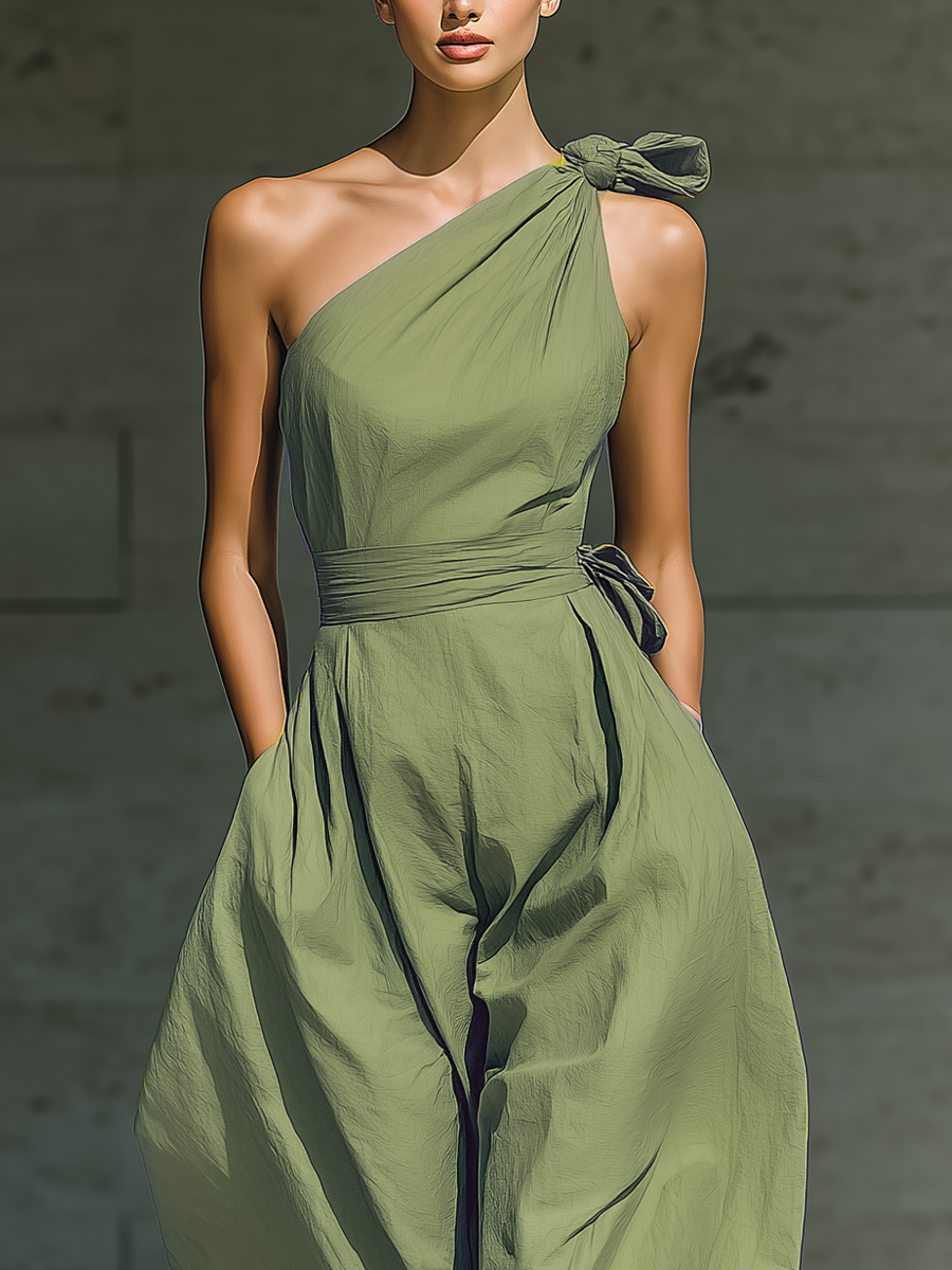 Léa – One-Shoulder Cotton-Linen Blend Relaxed Jumpsuit