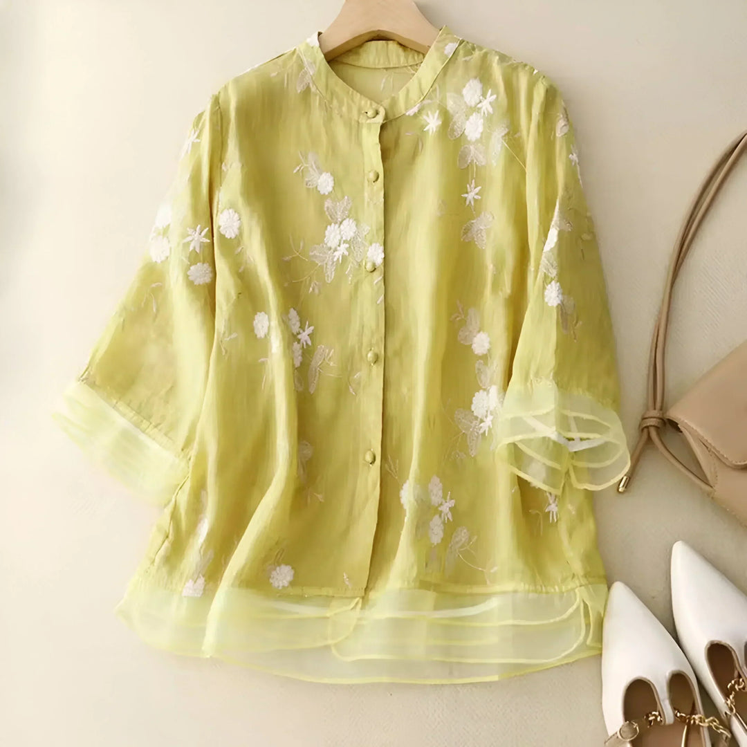 Peyton - Cotton Top with Embroidered Flowers