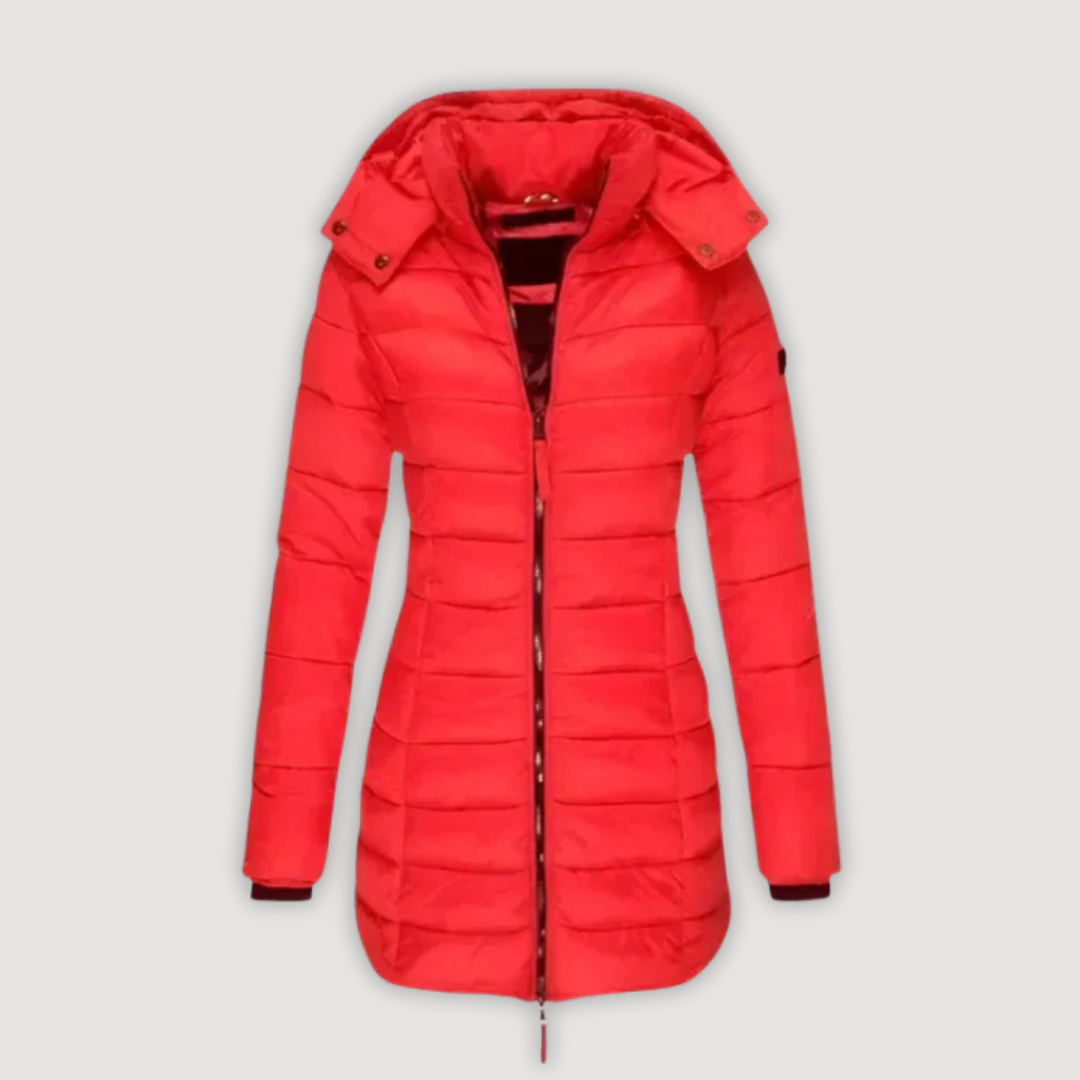 Red longline puffer coat