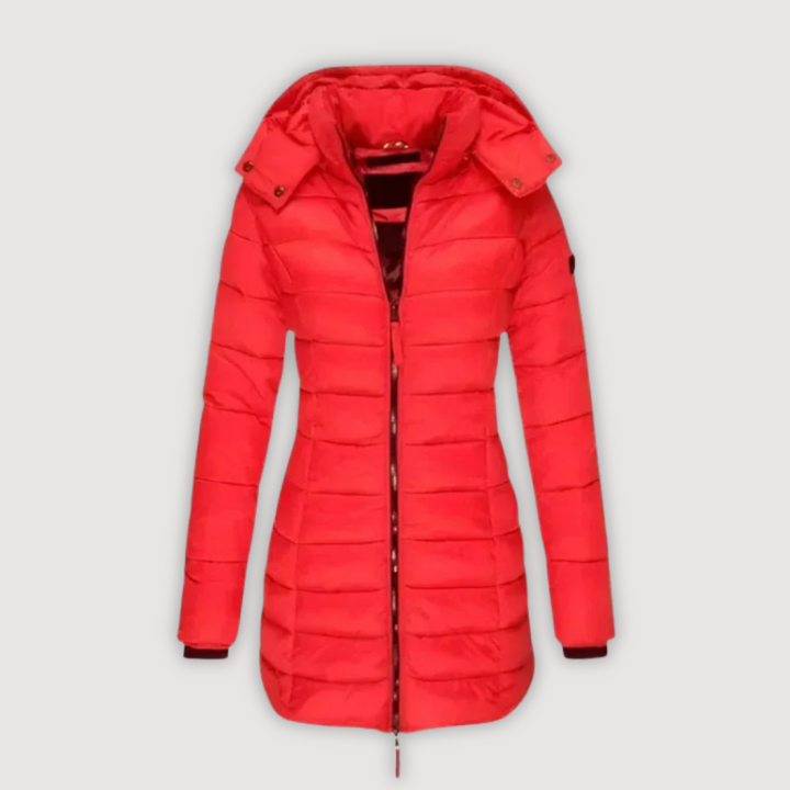 Red longline puffer coat