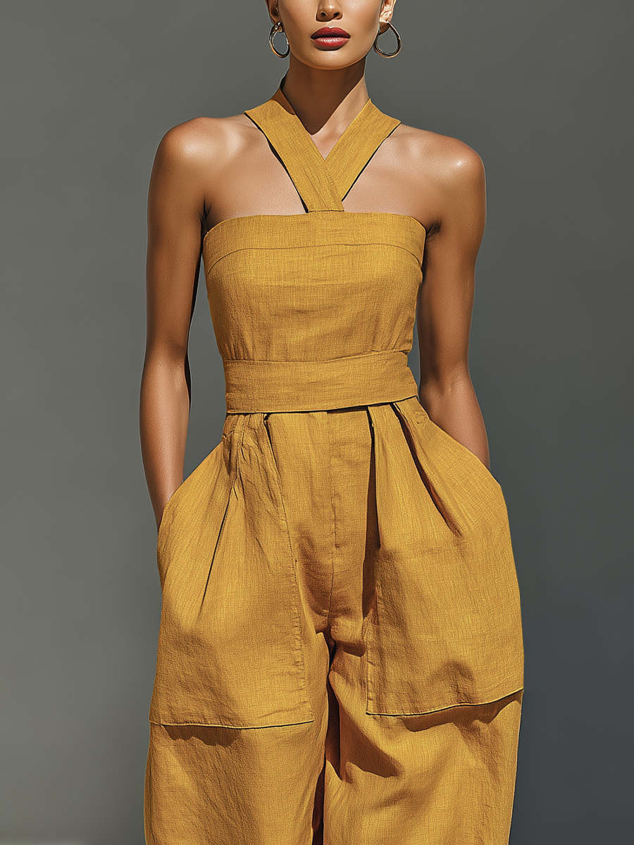 Gabrielle – Mustard Yellow Linen Jumpsuit