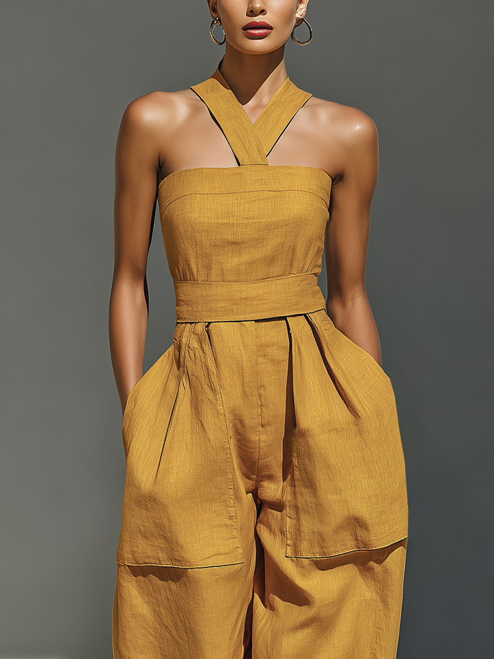 Gabrielle – Mustard Yellow Linen Jumpsuit