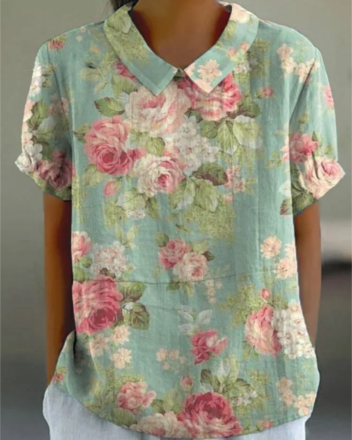 Beatrix | Retro Floral Cotton-Linen Shirt