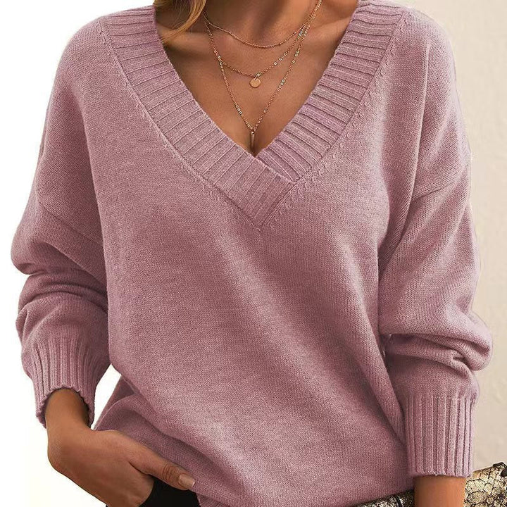 Polly - Plain V-neck sweater – loose-fitting