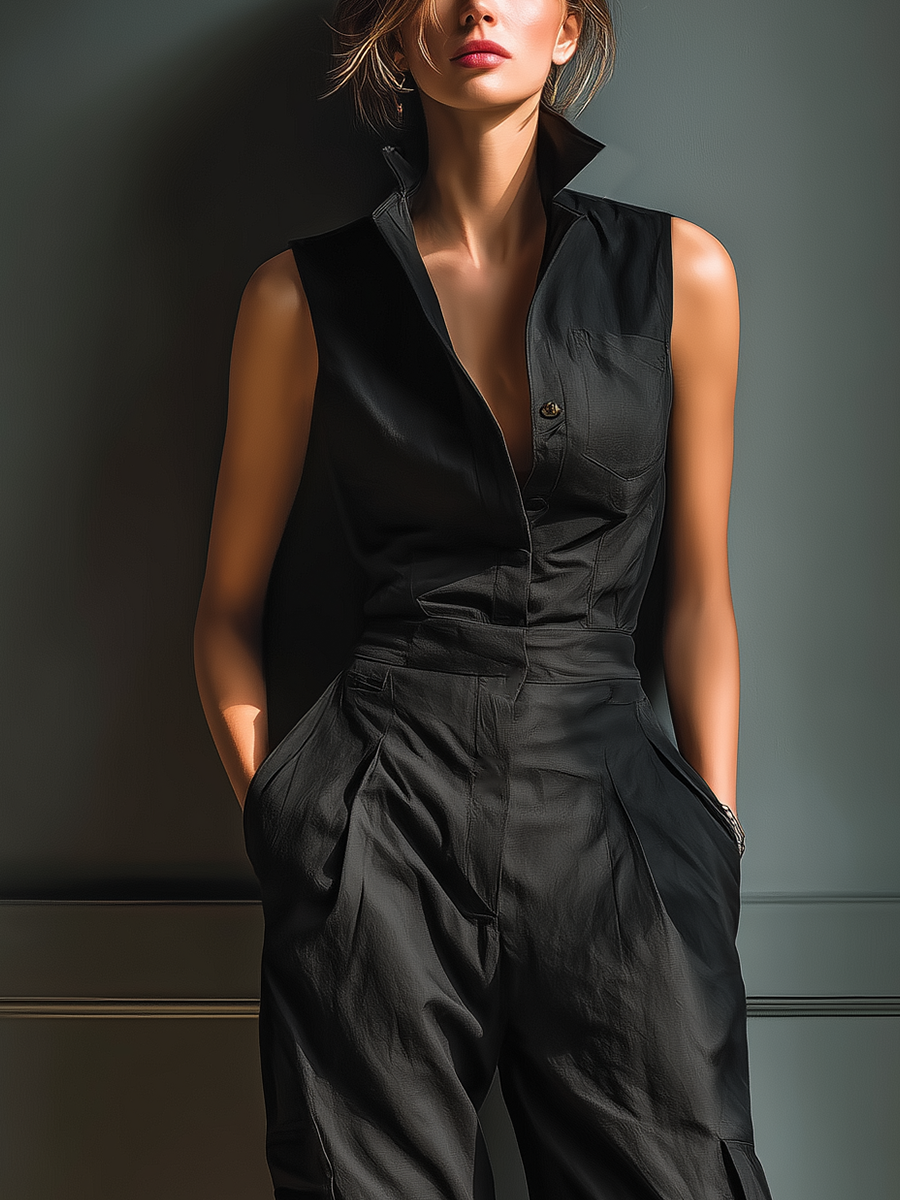 Juliette – Sleeveless Cotton-Linen Blend Jumpsuit