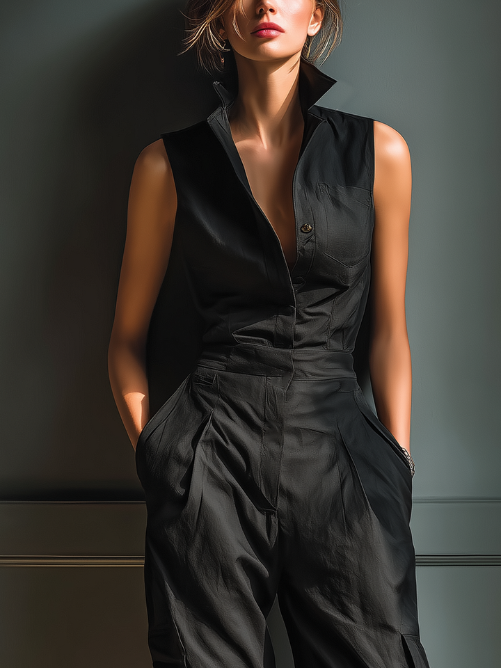 Juliette – Sleeveless Cotton-Linen Blend Jumpsuit