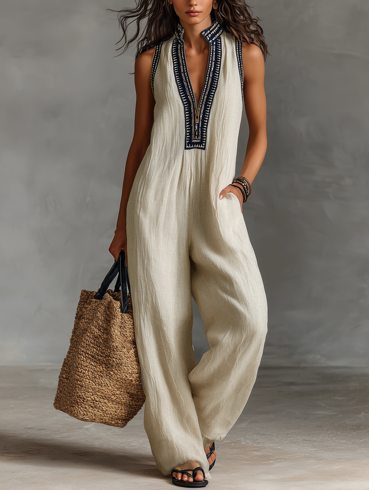 Clémence – Minimalist Sleeveless Linen Blend Jumpsuit