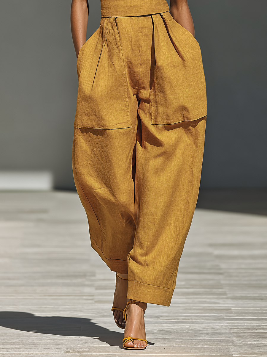 Gabrielle – Mustard Yellow Linen Jumpsuit