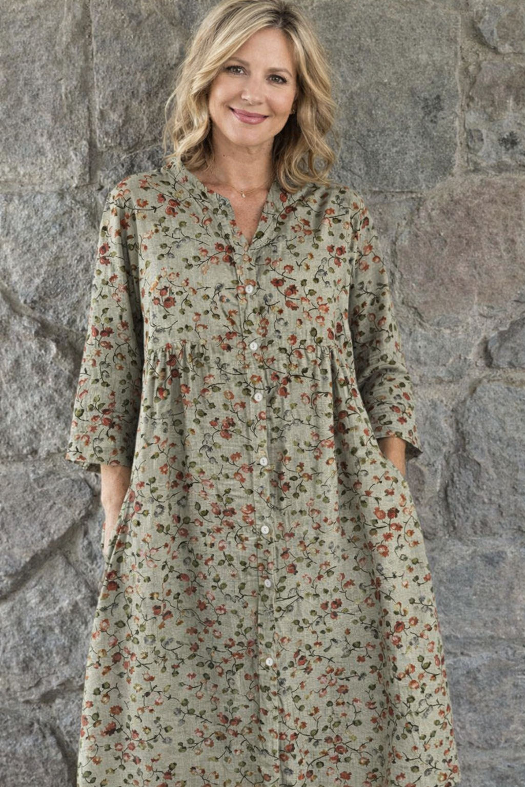 Rachel - Retro Floral Cotton Shirt Dress with Pockets
