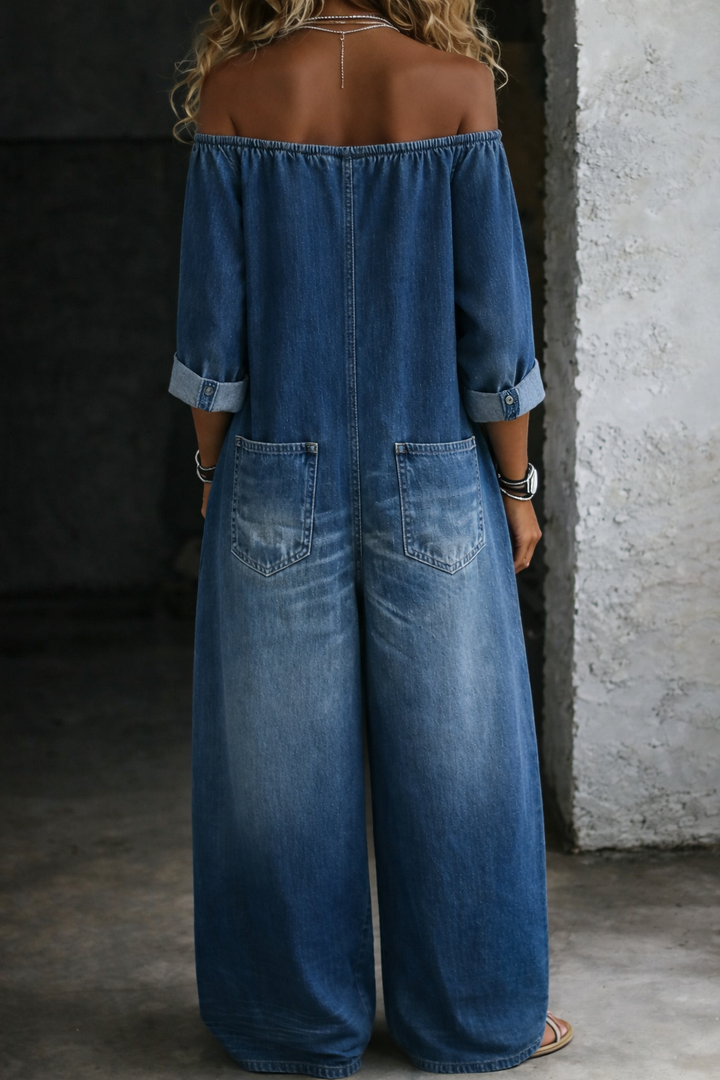 Elena – Off-Shoulder Long-Sleeve Denim Set