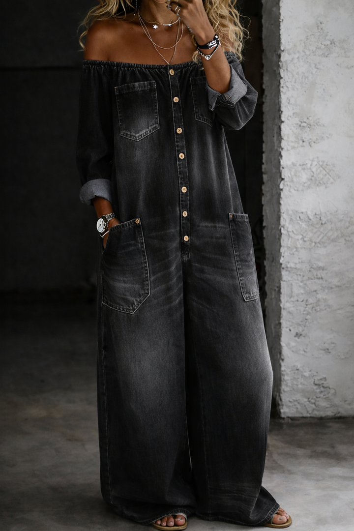 Elena – Off-Shoulder Long-Sleeve Denim Set