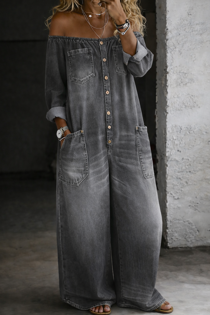 Elena – Off-Shoulder Long-Sleeve Denim Set
