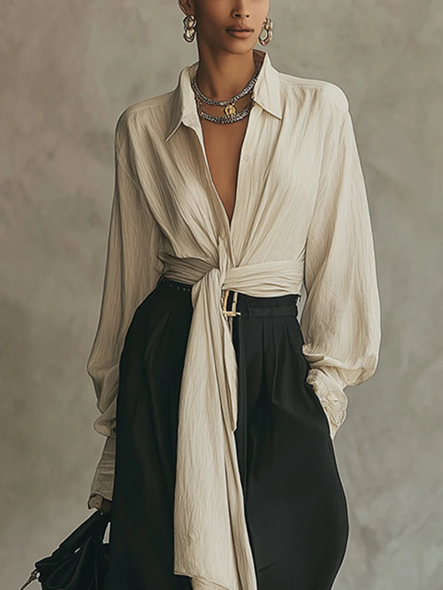 Tie-front shirt and pants set front view