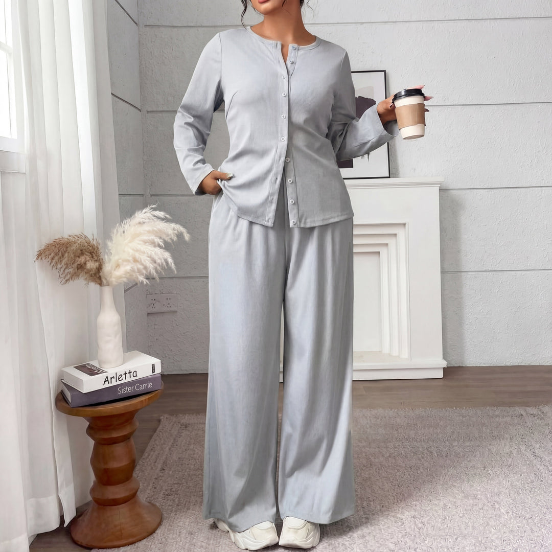 Gray knitted sweater and pants set