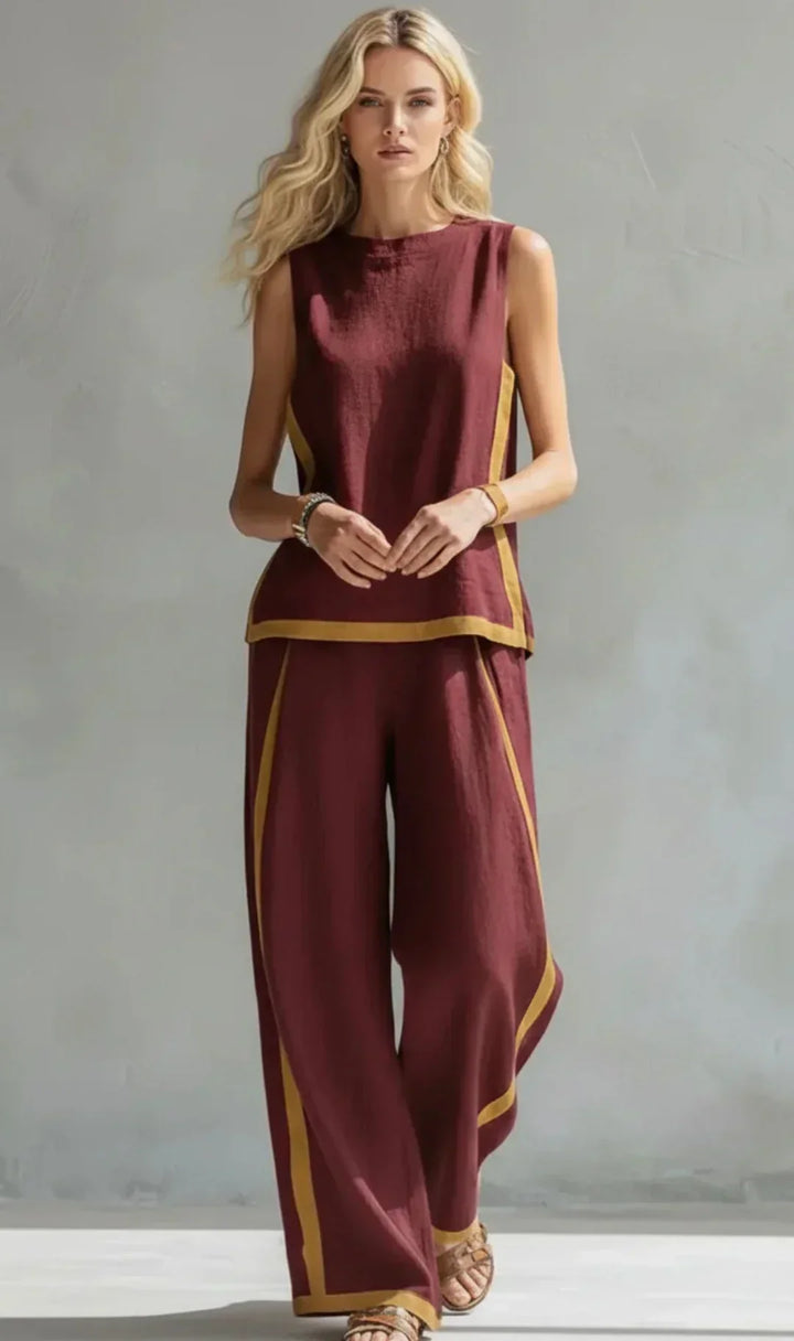 Ursula – Chic Casual Cardigan & Pants Set with Two-Tone Trim