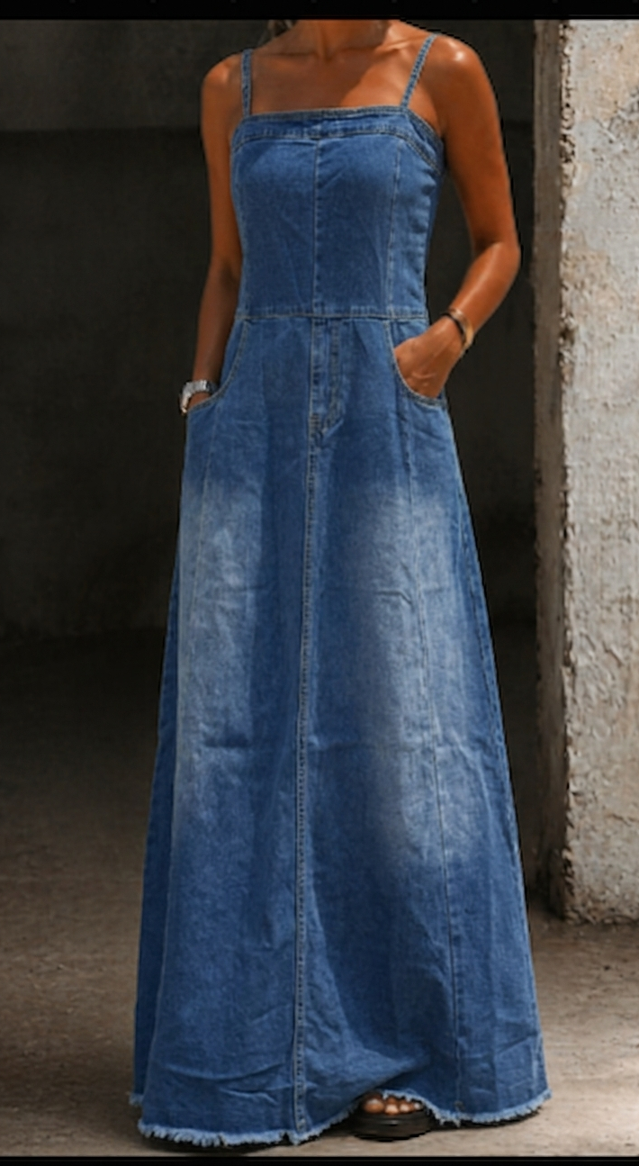 Savannah – Vintage Denim Maxi Dress