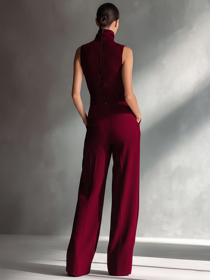 Colette – Burgundy Cotton-Linen Blend Sleeveless Jumpsuit