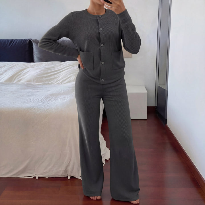 Dark Gray knit sweater and wide-leg pants set