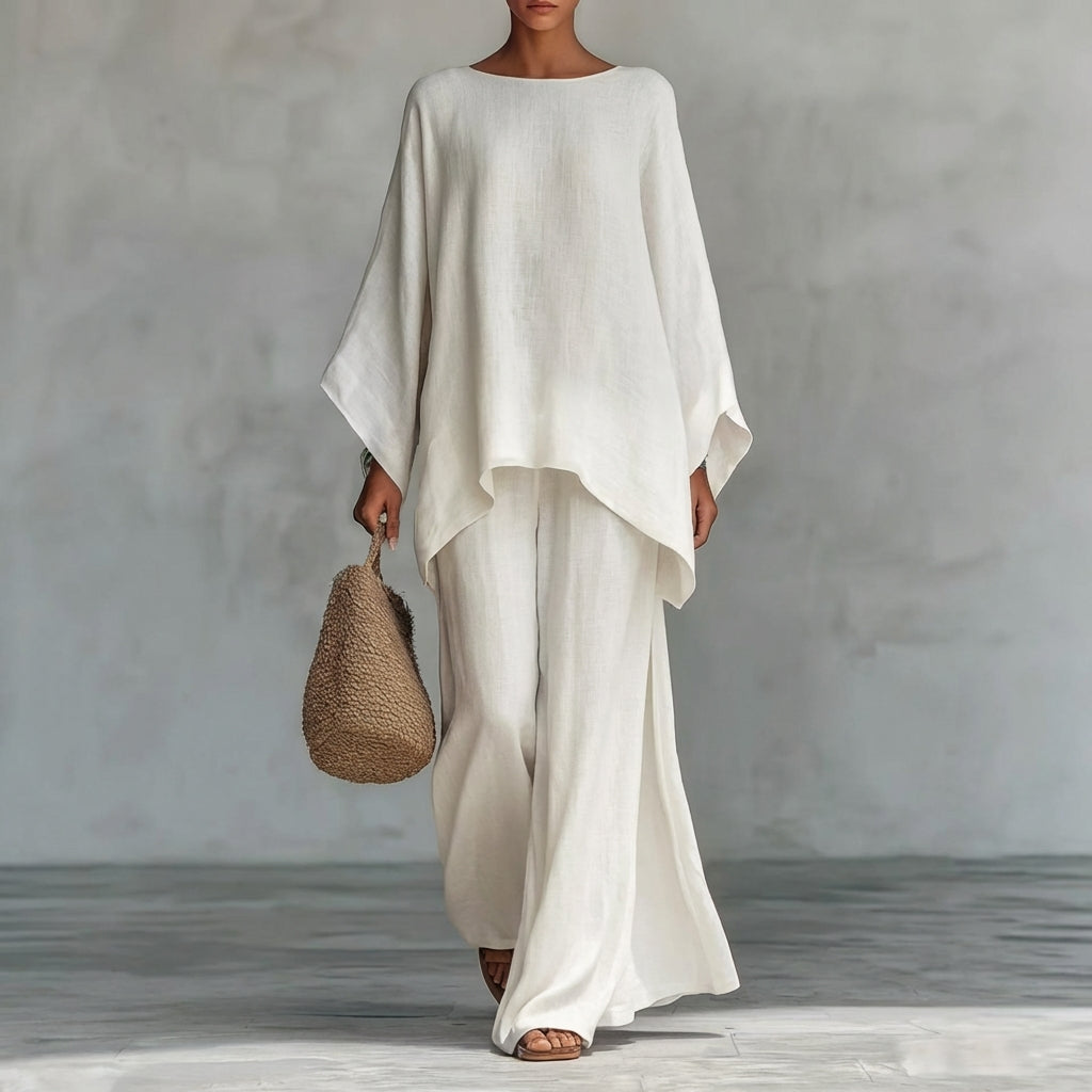 Christine – Long Sleeve 2-Piece Set with Wide-Leg Pants