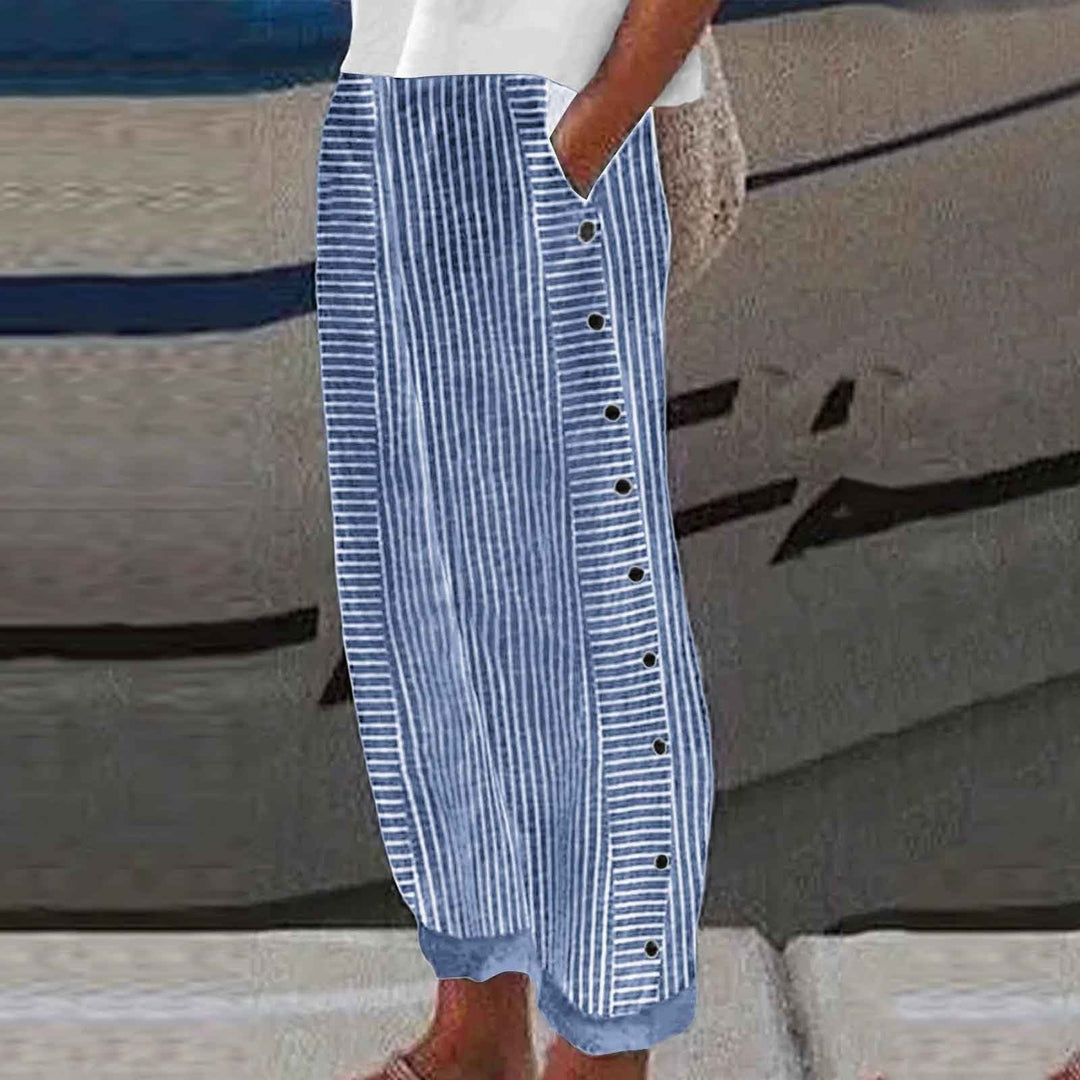Vianne™ | Striped Button-Accent Pants