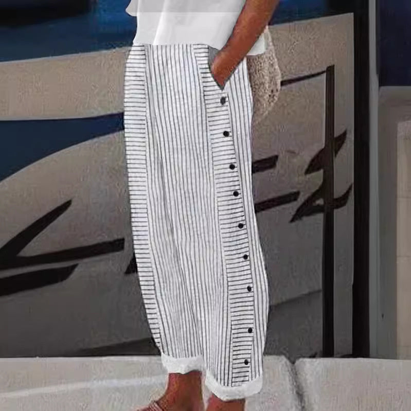 Vianne™ | Striped Button-Accent Pants