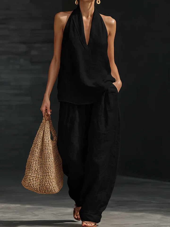 Zoë™ – Sleeveless V-Neck Top & Wide-Leg Pants Set